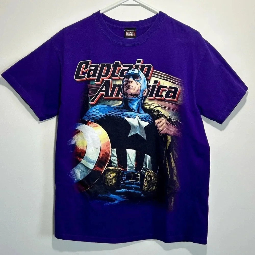 Mad Engine Captain  America Marvel Purple Shirt Mens Size M